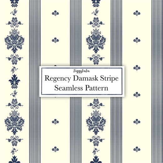Indigo Blue Regency Damask Stripe | Seamless Pattern | Digital Paper | Vintage Classic Fabric Design - Etsy