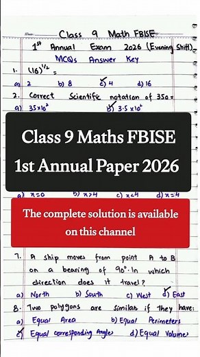 Class 9 Maths Annual Paper 2026 Solution FBISE / Evening Shift Paper / the problem solver