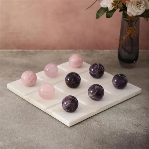 White Marble Tic-tac-toe Set With Amethyst and Rose Quartz Gemstone Spheres - Etsy