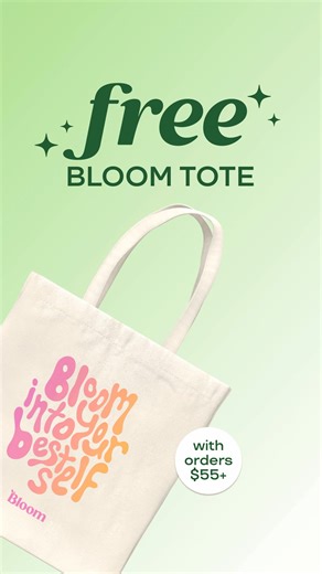 Get our gorgeous green tote FREE with any $55 purchase. It’s the perfect size for all your fave supps… and then some! 💗 Quantities are limited! | Bloom Nutrition