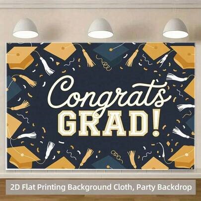 1pc Gold Graduation Cap Backdrop Banner, Graduation Theme, Perfect For Graduation Celebrations, Versatile Photography Backdrop, Anniversary, Indoor/Outdoor, Wall, Porch, Manor And Patio Decoration Backdrop, Holiday Celebrations, Theme Parties, General Celebration Events | SHEIN