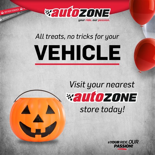 30 reactions |  No tricks, only treats! Fill your pumpkin with must-have essentials from your nearest AutoZone store – from oils, tools and bulbs to accessories, because your ride deserves the best.  Don’t wait, stock up and shop now: https://bit.ly/43KsJAm. #YourRideOurPassion | AutoZone South Africa | Facebook