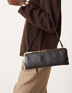 Mango handbag with gold-tone edge and clasp in patent black | ASOS