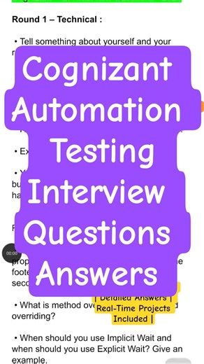 Cognizant Automation Testing Interview Questions #selenium #cognizant #infosys #tcs #shorts #java