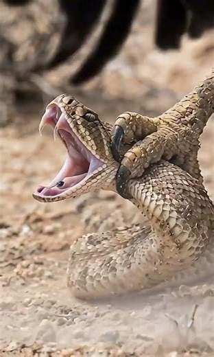 Bird vs snake as a secretary bird traps a cobra