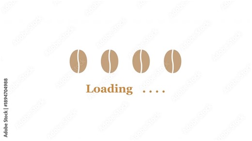 Animated coffee bean loading progress with percentage indicator and waiting text. Modern looping design for UI preloaders and web loading screens. 4K video with alpha channel.