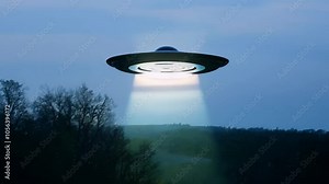 flying light mysterious encounter twilight glow alien backdrop saucer start eerie extraordinary scene suggesting An casts unfolds silhouette dusk extraterrestrial science fiction interstellar spacecr