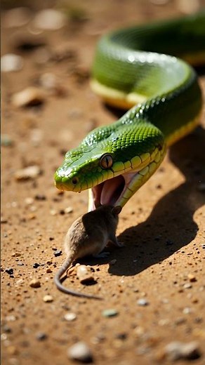 Green Mamba Swallows a Mouse