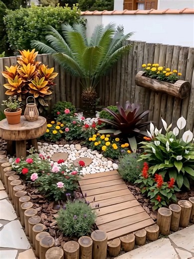 Charming Backyard Garden Makeover with Rustic Wooden Accents