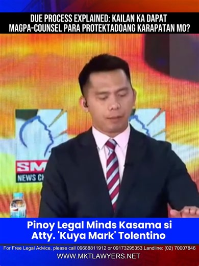 Due Process Explained: Kailan Ka Dapat Magpa-Counsel Para Protektado ang Karapatan Mo? Pinoy Legal Minds Kasama sina Kapartner Atty. 'Kuya Mark' Tolentino at MJ Mondejar Topic: RIGHTS OF THE ACCUSED 🌐 Visit us at: www.mktlawyers.net 📞 For Free Legal Advice, contact us at: 📱 0968-881-1912 / 0917-329-5353 ☎️ Landline: (02) 7000-7846 #PinoyLegalMinds #KuyaMarkTolentino | Atty. Mark Tolentino