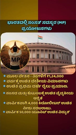 BENEFITS OF BEING A MEMBER OF PARLIAMENT (MP) IN INDIA #shots #kannada #karnataka #viral #trending