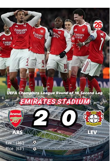 Arsenal Advances to UCL Quarter-Finals After 2-0 Win