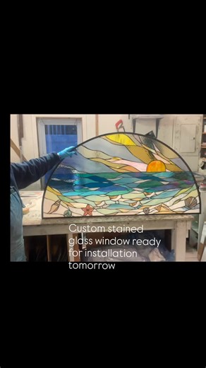 Going to install this stained glass window tomorrow. Our clients are so happy to be living at the beach. This piece is an extension of their vision of a great beach day. The window also serves as a beautiful privacy screen so they can’t see their neighbor’s house. #swellcolors #coastaldecor #stainedglass #coastaliving #sandpipers #oceanglass #madeinusa #shellart #privacyscreen | SwellColors Glass Studio