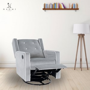 Odelia 360 Swivel Glider Rocker Recliner, Tufted Nursery Chair with Manual Puller, Plush Cushioning, Soothing Rocking Motion with Microfiber Fabric for Living Room, Bedroom, Apartment Light Gray