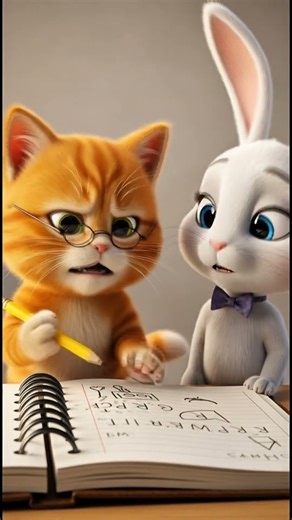 Bunny Boo Teaches Kitten to Read for the First Time 📚✨ | Cute & Funny#shorts