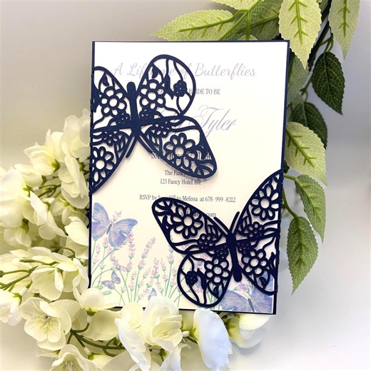 Floral Butterfly Invitation Folder svg, png, dxf, eps, ai Cut Files Bundle for DIY invite