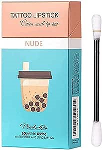 20 Pieces/Set of Lipstick Cigarette Cotton Swab Lipstick, Durable Waterproof Liquid Non-Stick Lipstick, Easy to Carry (A2-Nude)