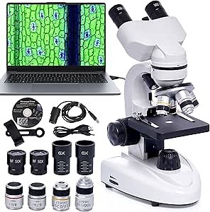 SELFIE CAT Laboratory Microscope for School, Binocular Compound Microscope 200X-5000X Magnification for Adults, Microscopes Kit with Electronic Eyepieces and Wide Field Lab Equipment