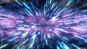 4k seamless flying through hyper space with stars zooming past the camera.
