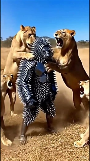 Spike Suit Shocks Lions in Rare Savanna Moment 🦁✨ #wildlife