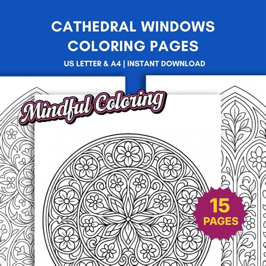 Cathedral Windows Coloring Pages for Adults: 15 Gothic Stained Glass Mandala Printable Coloring Sheets (digital PDF) - Etsy