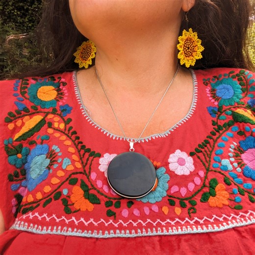 Tezcatl - Obsidian Mirror, Obsidian Necklace, Small Mirror, Tezcatlipoca, Divination Tool, Ceremonial Tool, Smokey Mirror, Nahualism, Danza - Etsy