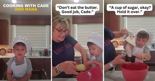 Video of toddler eating all the ingredients in hilariously disastrous baking attempt is a laugh-riot