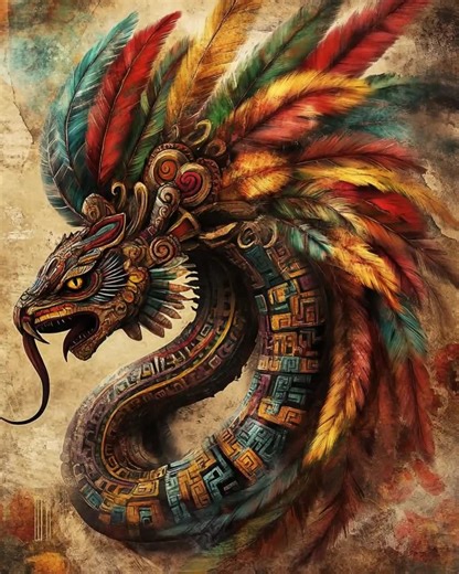 Aztec God Quetzalcoatl Art Print, Feathered Serpent Symbolism - Etsy