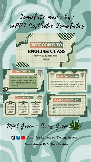 FREE PPT Aesthetic Editable Template | Mint Green + Army Green #freetemplates #powerpoint