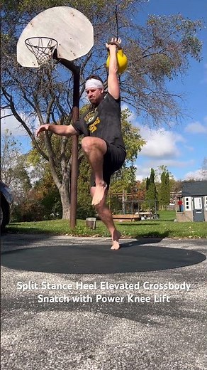 Split Stance Heel Elevated Crossbody Snatch with Power Knee Lift