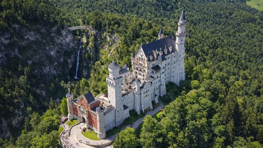 Aerial view of Hohenschwangau Castle in the mountains