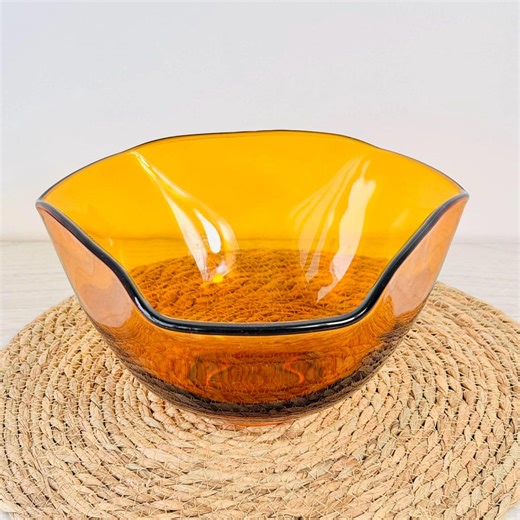 Vintage Amber Glass Bowl With an Irregular Organic Shape, Retro Decoration, Centerpiece, Kitchen Amber, 1970s Design Tableware - Etsy