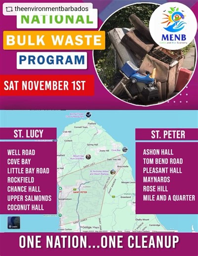 📌 Bulk Waste Removal continues this weekend, Saturday, November 1, from 7:00 a.m. 📣 𝐂𝐚𝐥𝐥𝐢𝐧𝐠 𝐀𝐥𝐥 𝐑𝐞𝐬𝐢𝐝𝐞𝐧𝐭𝐬 𝐟𝐫𝐨𝐦 St. Lucy 📍Well Road, Cove Bay, Little Bay Road, Rockfield, Chance Hall, Upper Salmonds, Coconut Hall, Trents, Half Moon Fort, Checker Hall, Fustic Village, Selah, Crab Hill 📣 𝐂𝐚𝐥𝐥𝐢𝐧𝐠 𝐀𝐥𝐥 𝐑𝐞𝐬𝐢𝐝𝐞𝐧𝐭𝐬 𝐟𝐫𝐨𝐦 St. Peter 📍Ashon Hall, Tom Bend Road Pleasant Hall, Maynards, Rose Hill, Mile and a Quarter (MENB) | The Chase Files