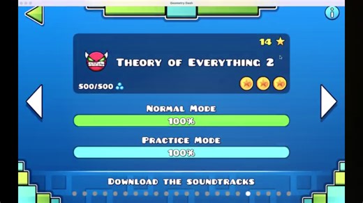[几何冲刺/GD] Theory of Everything 2 (toe2)官图最简单的demon通关（3 coins）