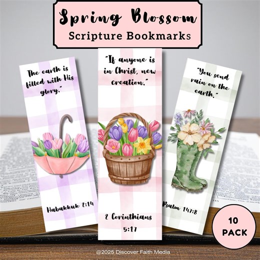 Spring Blossom Scripture Bookmark Set | Bible Verse Affirmations | 10-pack | PDF Printable - Etsy