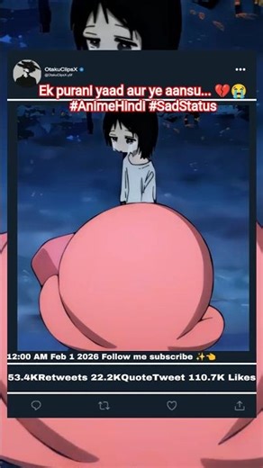 Ek purani yaad aur ye aansu... 💔😭 #AnimeHindi #SadStatus