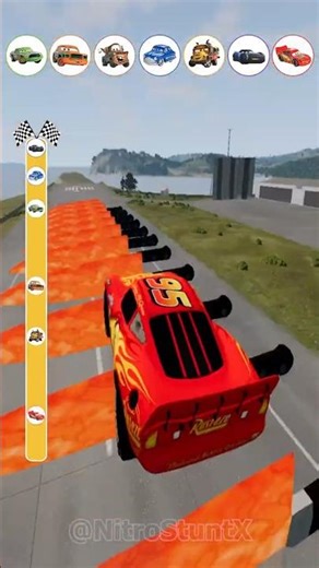 McQueen vs. The Lava Knives! 🏎️💥🔥🔪Can he make it? #NitroStuntX #BeamNG #stunts #beamngexperiments