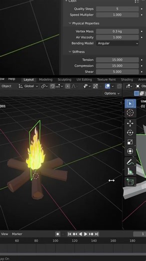 Part 12: Creating a Campfire with Cloth in Blender #short #shorts #blender #3d #sim