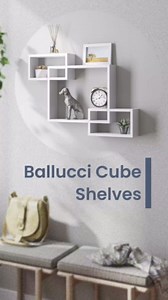Ballucci Modern Interlocking Cube Floating Shelves, Wall Mount Wood Square Shelves for Living Room, Bedroom, Bathroom, Easy to Install Wall Decor Box Shelves, White
