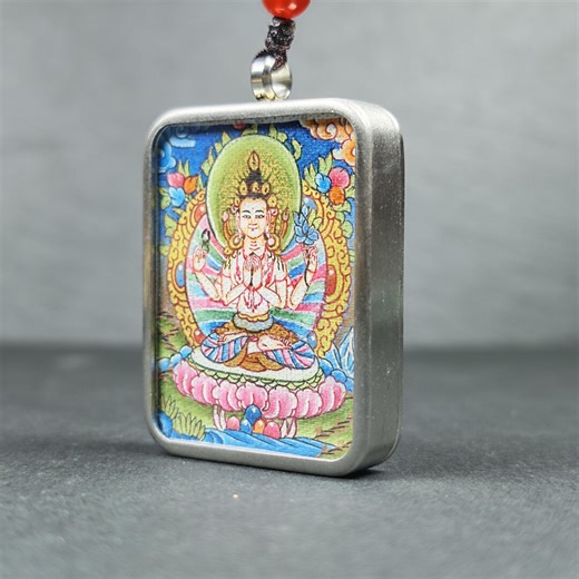 Hand-painted Chenrezig Locket Thangka – Tibetan Gau Box Amulet Necklace - Etsy