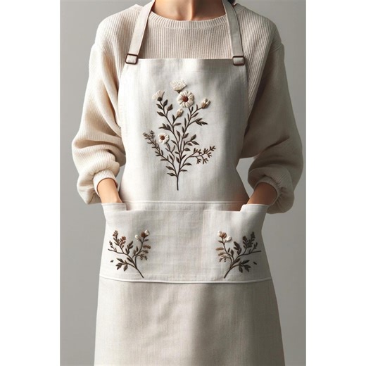 Natural Embroidered Floral Apron, Personalized Hand Embroidered Apron, Kitchen, Cooking, Florist, Gardening Apron, Gift for Her, Custom Name - Etsy