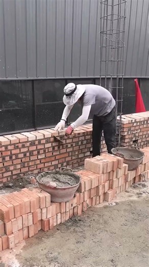 laying foundation course for brick wall building | precise masonry base work#shorts