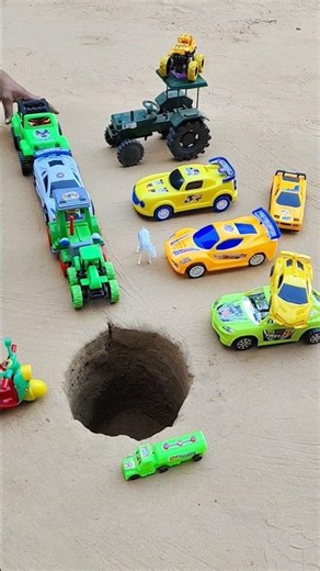 New mini sports green car and rc mini green tractor and pushing car in to pit #shortvideo #viral