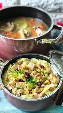 Salted Vegetable Duck Soup & Cabbage Yam Rice