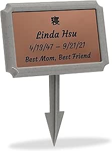 Temporary Grave Marker with Stake and Personalized Nameplate, Granite Grey | Weatherproof Engraved Nameplate, Easy Install Interim Headstone