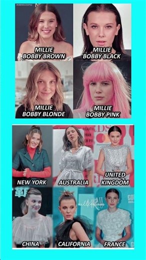 Millie Bobby Brown Different Looks Meme 😂 | Blonde, Pink, Black & Country Style | #meme #shorts
