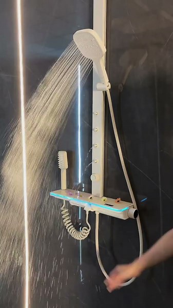 Off-White Digital Display Shower Head – Brightens Bathroom Instantly #shortsfeed