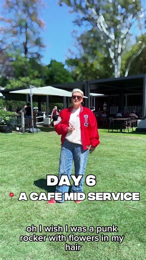 Mid service cafe - singing punk rocker… why not? #laurafrank #sandithom #punkrocker #acapella