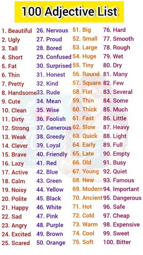 100 Adjective Words, Basic English #adjective #shorts