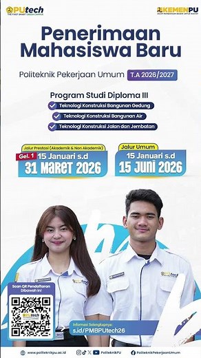 PMB Politeknik Pekerjaan Umum Tahun 2026 | Sudah Dibuka!